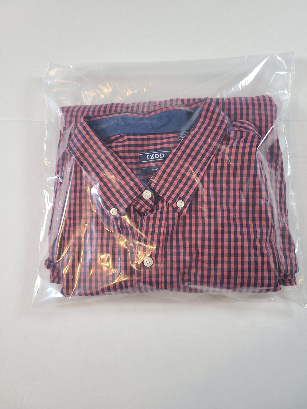 Izod Men's Slim Fit Red Check Long-Sleeve Button-Down Shirt One Pocket Logo XXL - Picture 11 of 13